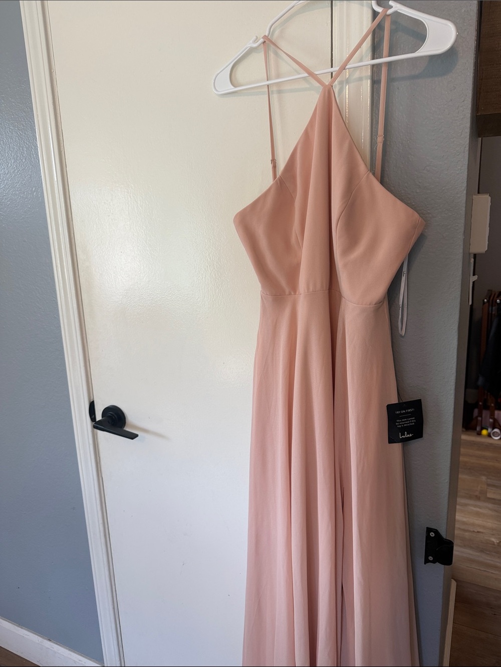 Blush Pink Halter Evening Dress